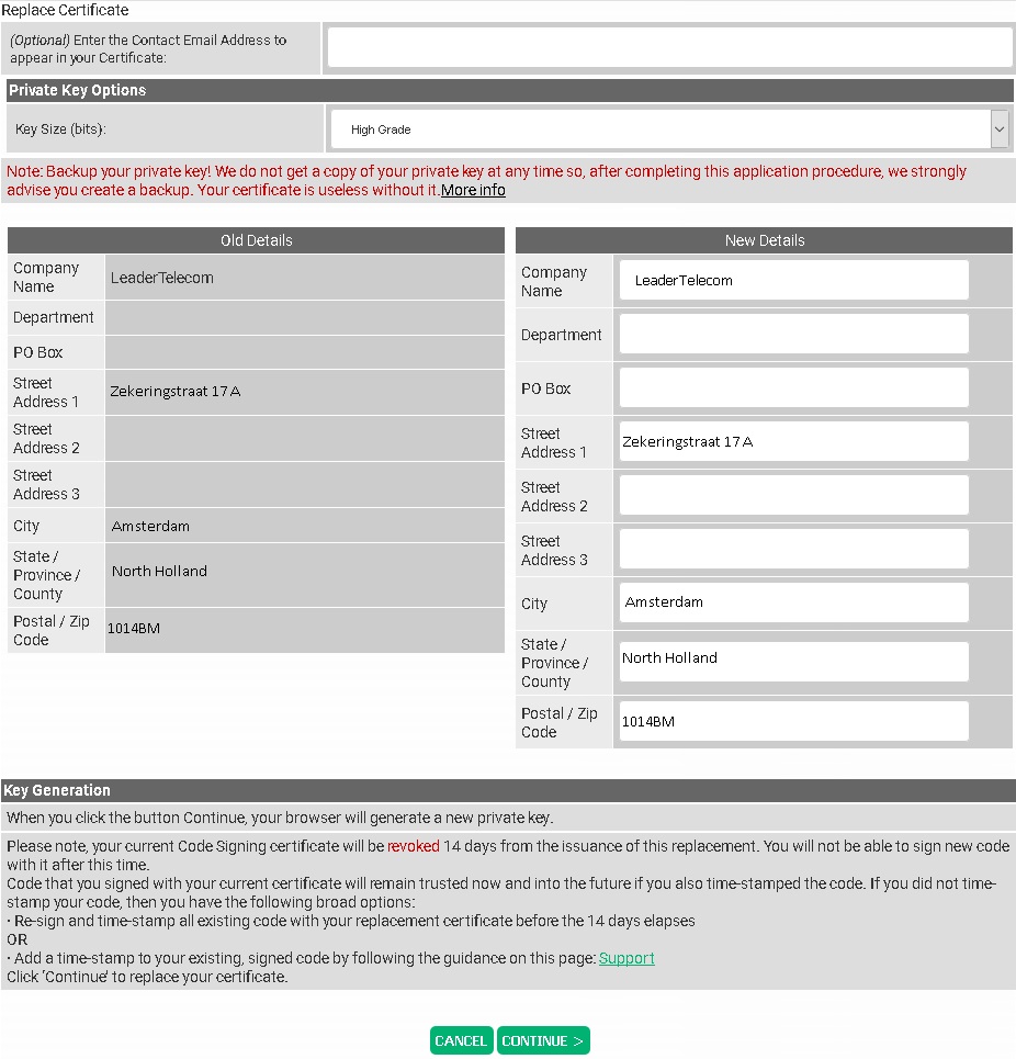 Reissue Sectigo (Comodo) Code Signing Certificate LeaderSSL