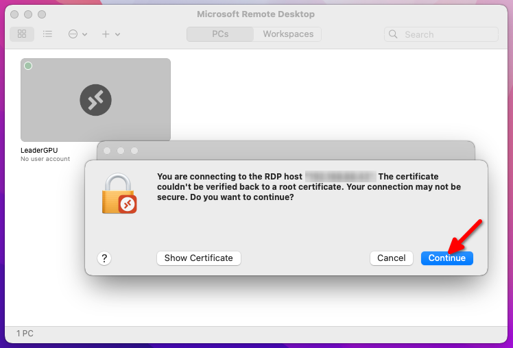 Vérifier le certificat RDP macOS