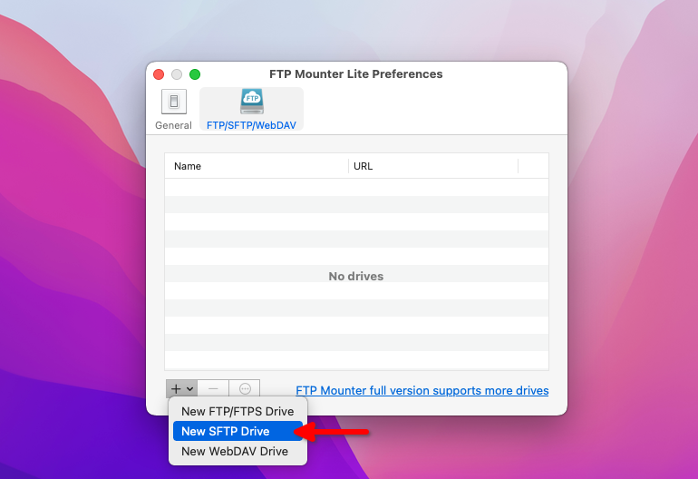 Aggiunta disco SFTP in FTP Mounter Lite