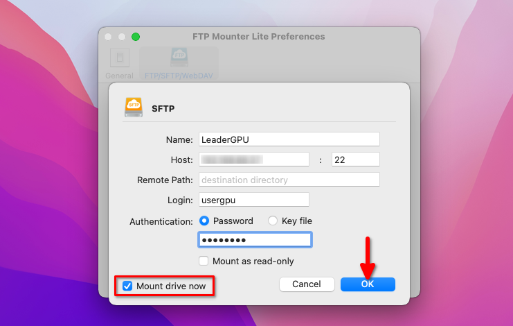 montage du disque SFTP dans FTP Mounter Lite
