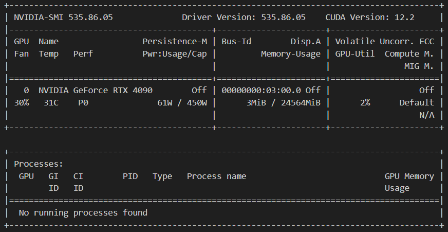 nvidia-smi output