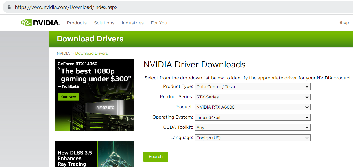 Nvidia driver select