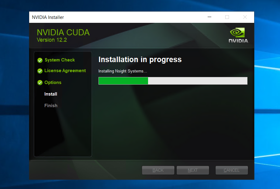 Instalación de CUDA en progreso