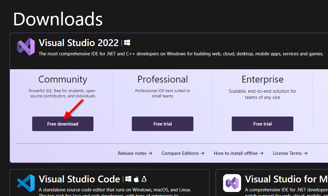 Téléchargement de Visual Studio