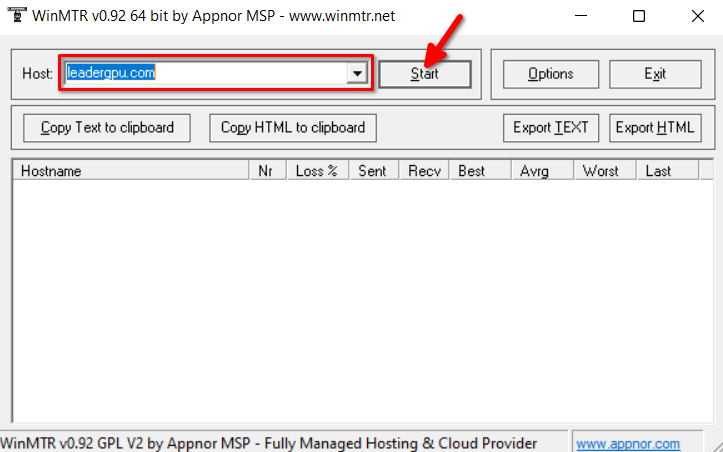 Inizio test WinMTR