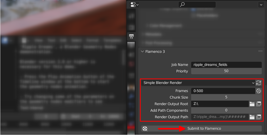Set rendering parameters