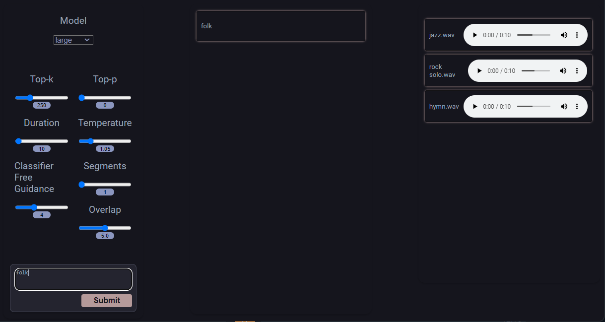 Main page Audiocraft WebUI