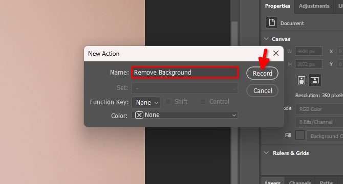 Type the name of action