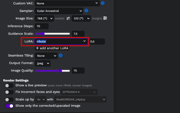 Select LoRA model