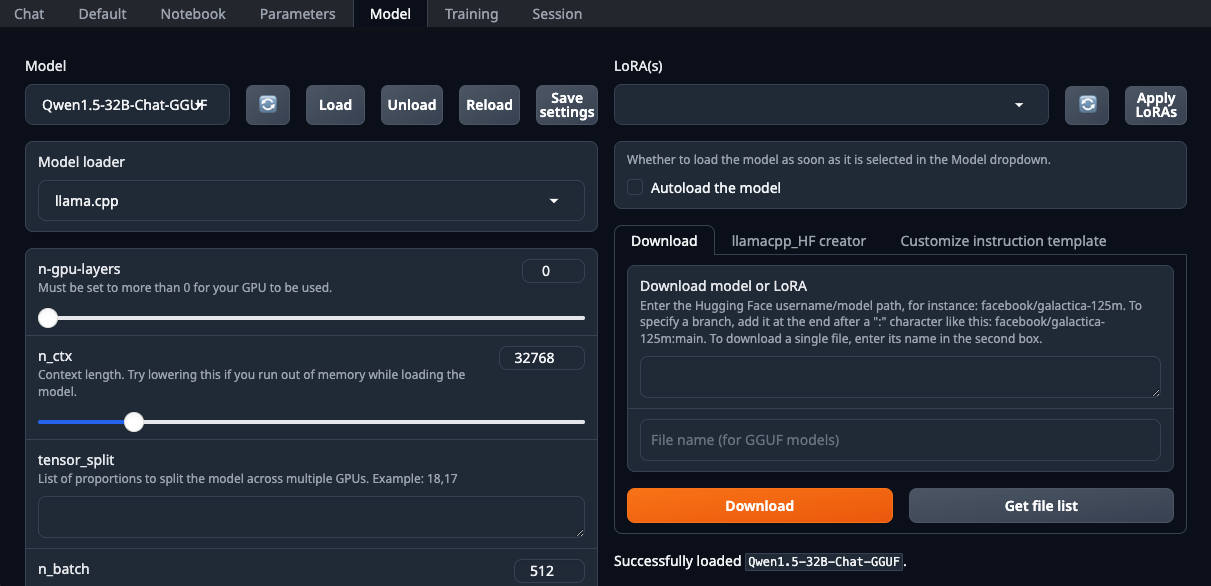 llama.cpp settings