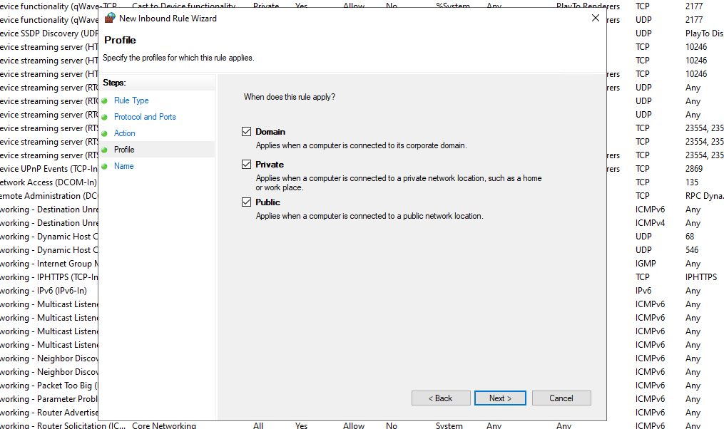 New Rule Select Profile
