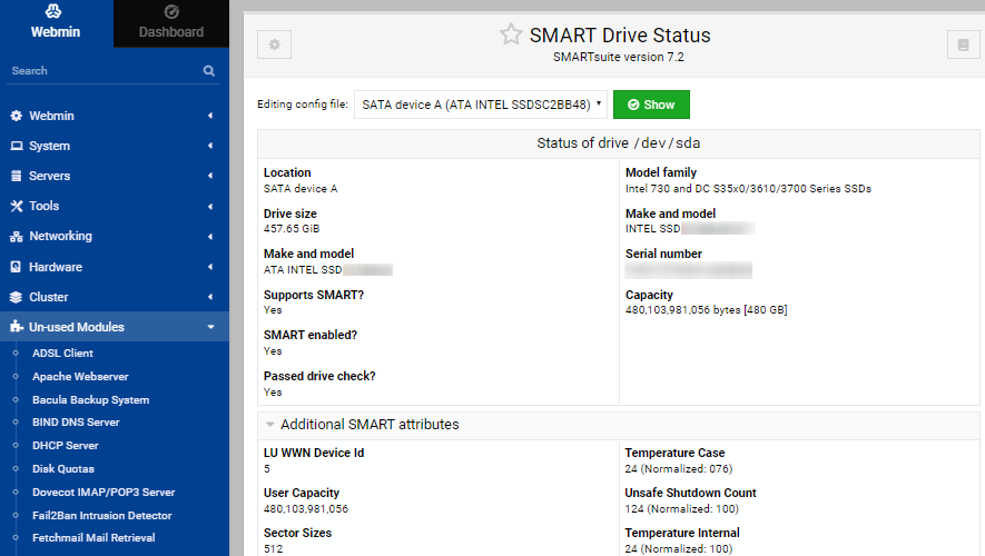 Webmin SMART module