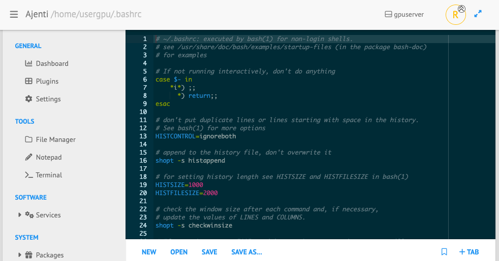 Ajenti text editor