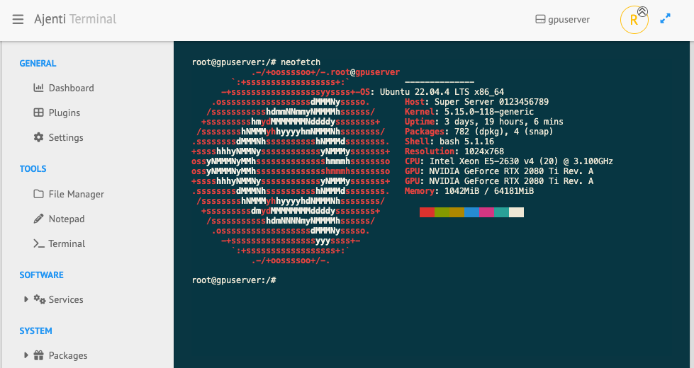 Ajenti terminal emulator