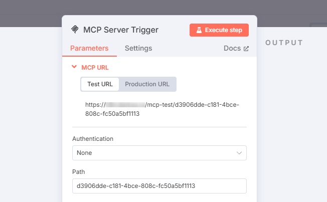 MCP Server Trigger settings
