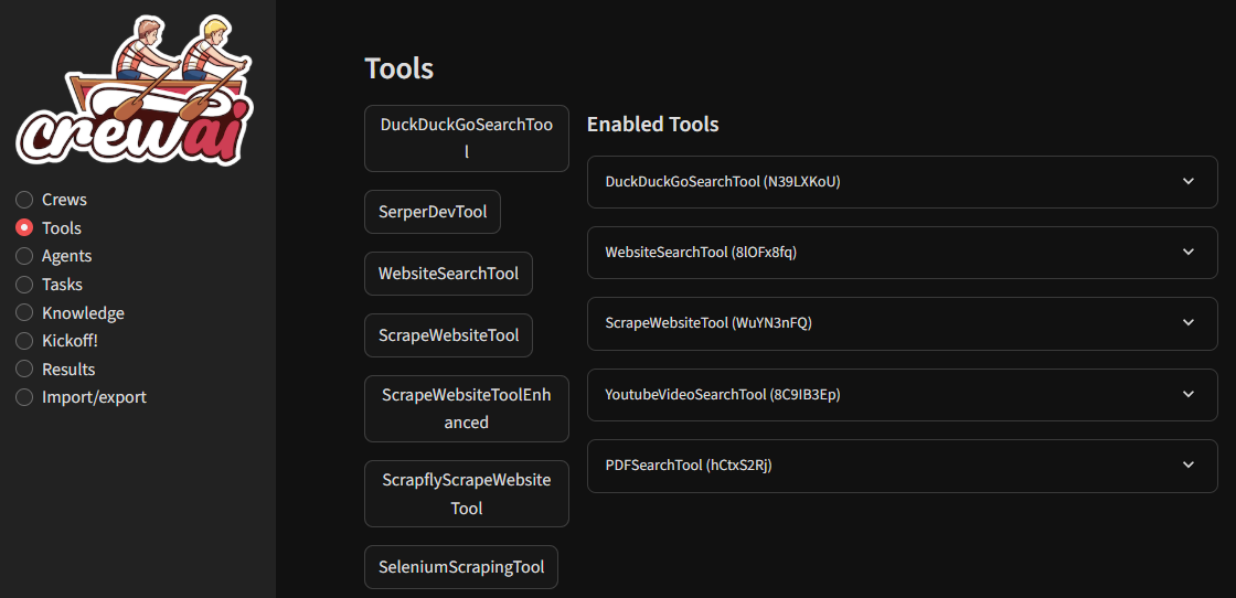 Tools selection