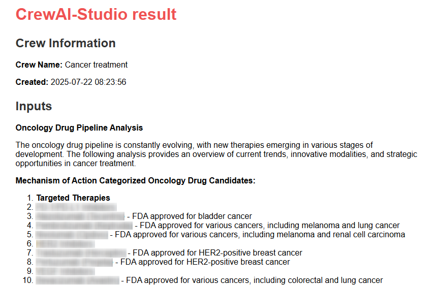 Example CrewAI result