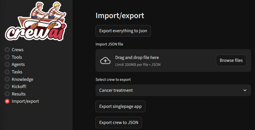Import and export settings